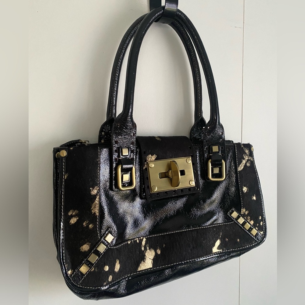 Charlie Lapson Black & Gold Leather & Cowhide Purse